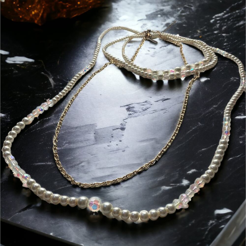 NWT! Vintage Estate Layered Faux Pearls 4 Strand Necklace!
